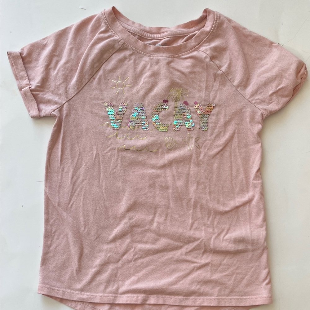 Cat & Jack size 7/8 Pink Kids T-Shirt with Sequin Design